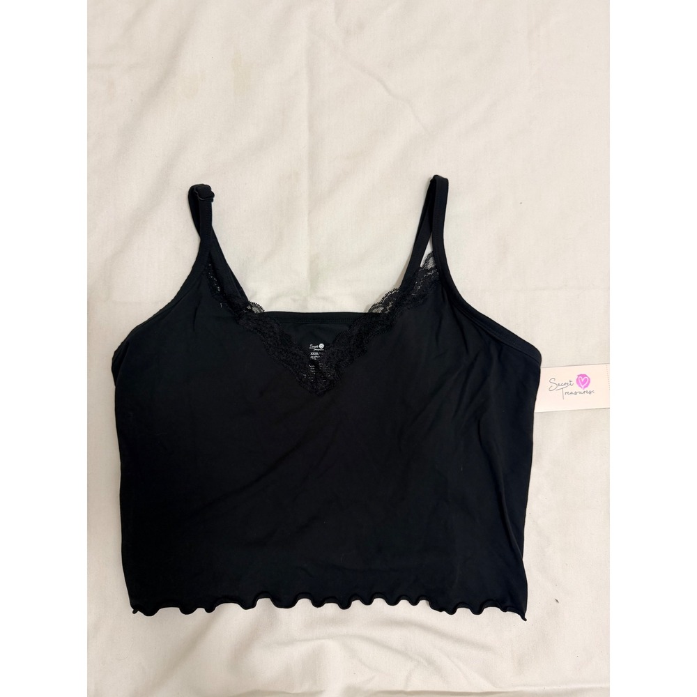 Secret Treasures Black Lace Trim Cami Lettuce Hem Tank Top XXXL 3XG